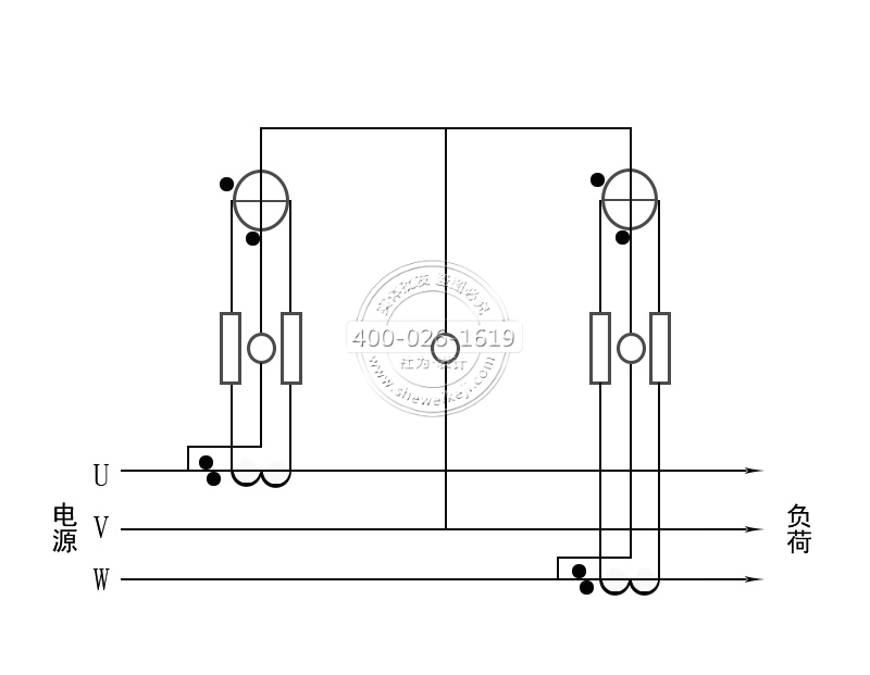 三相三線電能表經(jīng)電流互感器接線（電流、電壓線分開）
